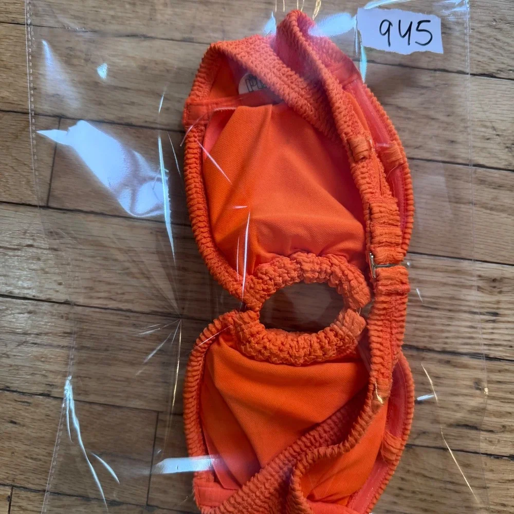 Wild Fable Neon Orange Smocked Bandeau Bikini Top O-Ring Cutout Small